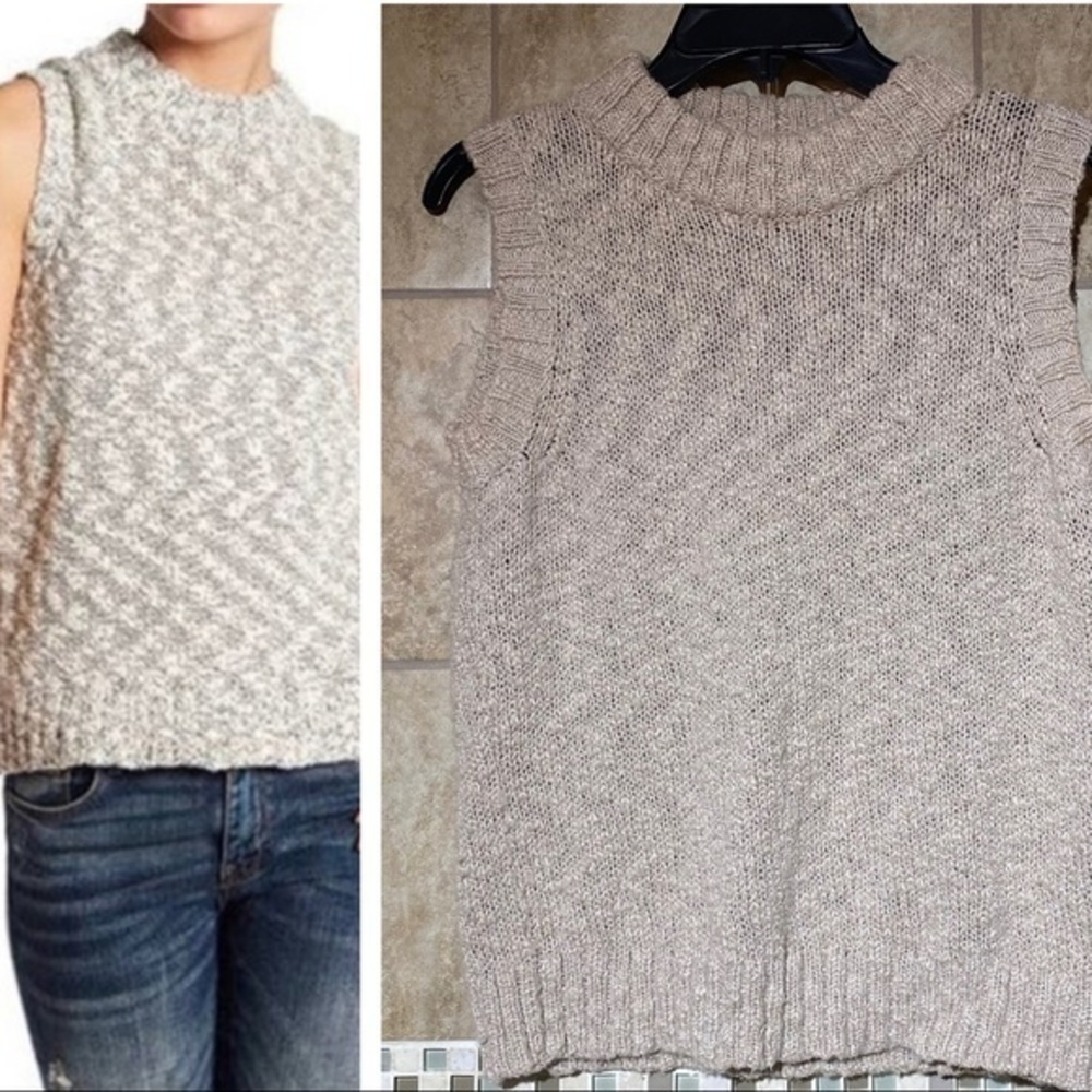 Naadam Sleeveless Knit Sweater Marled Beige M